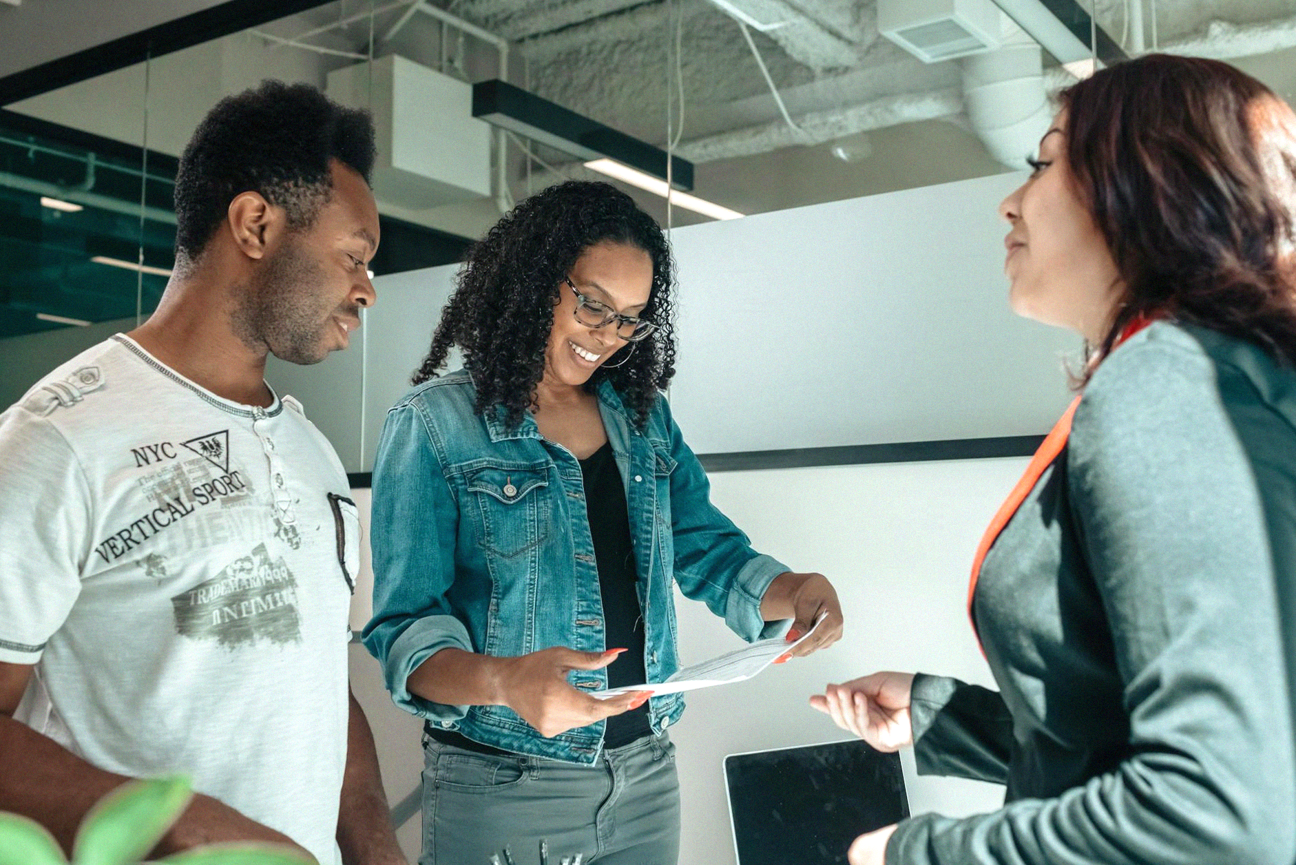 image of a reflective data visualization meeting